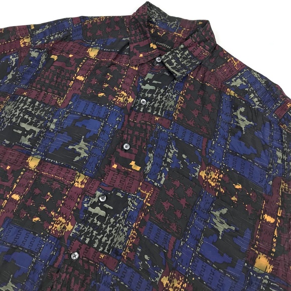 Vintage Structure Hawaiian Silk Shirt Sz L Aztec - Picture 7 of 8